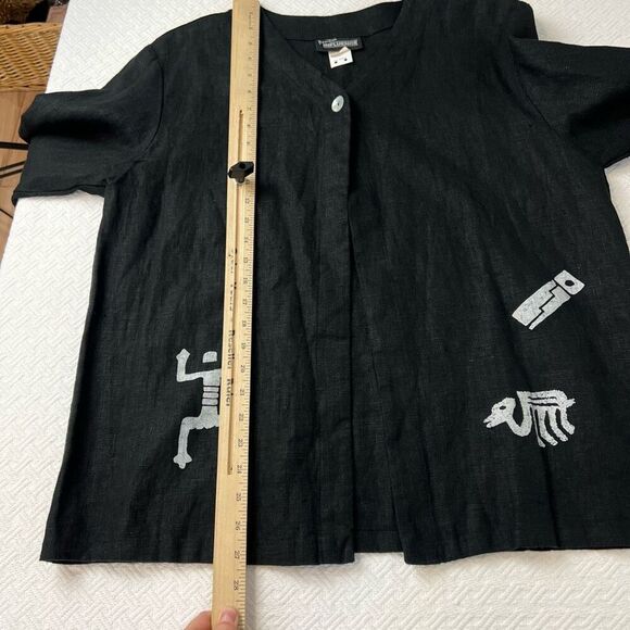 Vintage Positive Influence Women’s 14 Black 100% Linen Hieroglyphics Top Shirt - Picture 8 of 15